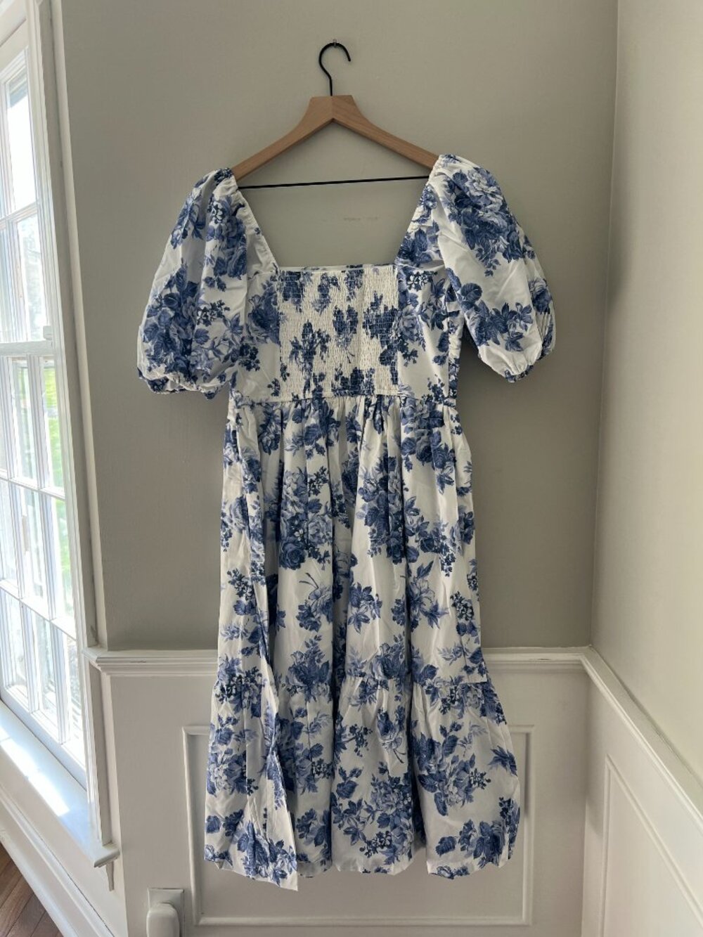 NWT Abercrombie & Fitch Emerson Poplin Puff-Sleeve Midi Dress - Large Tall - Picture 8 of 9